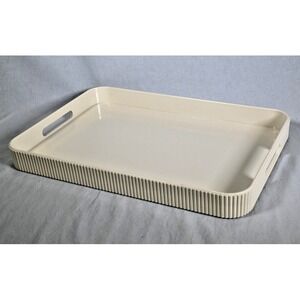 Vintage Estee Lauder Cream Plastic Vanity Tray 16" x 11" Fluted Handles